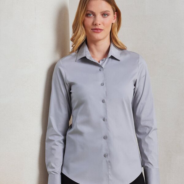 Women's stretch fit cotton poplin long sleeve blouse Thumbnail
