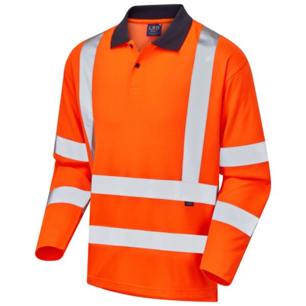 Leo Swimbridge Orange Hi Vis Long sleeve Polo Shirt Thumbnail