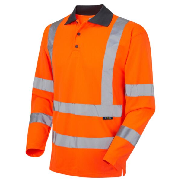 Leo Woolsery Hi Vis Orange Long Sleeve Polo Shirt Thumbnail