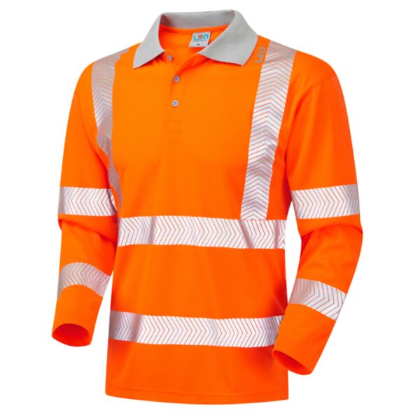 Leo Barricane Hi-Vis Orange Long Sleeve Polo Thumbnail