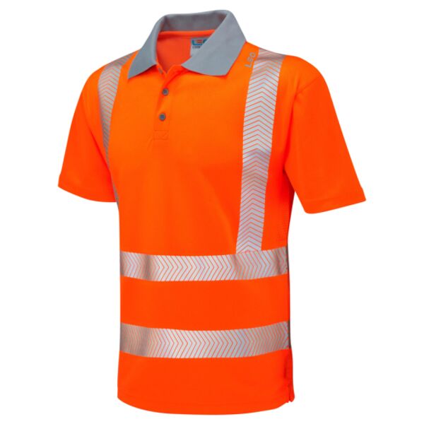 Leo Woolacombe Orange Hi-Vis Short Sleeve Polo Shirt Thumbnail