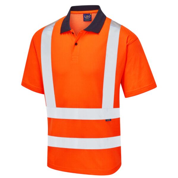 Leo Croyde Bamboo Mix Hi Vis Orange Short Sleeve Pol Thumbnail