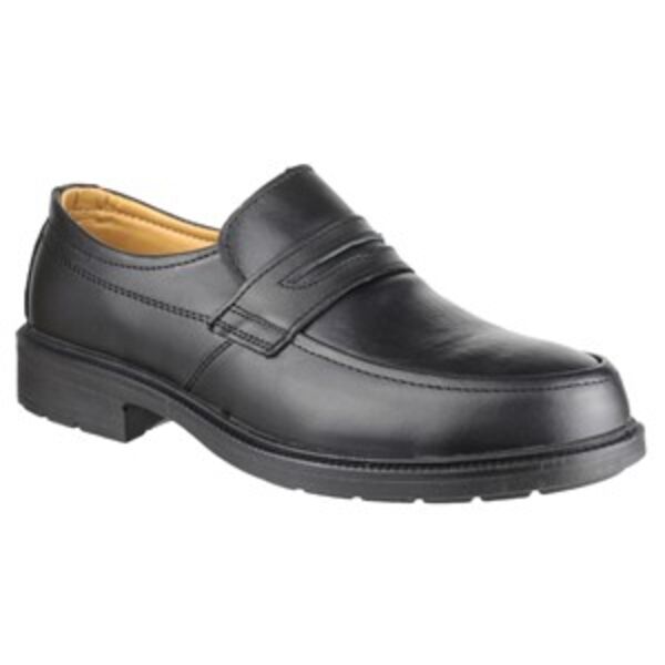 Smart black leather safety slip on shoe Thumbnail