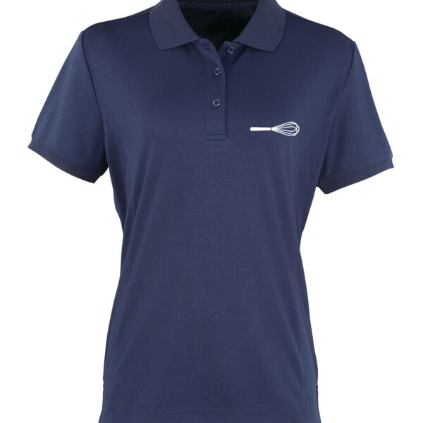 C4ECHART002 Ladies Moisture Wicking Polo - Navy + White Whisk Emb FLB Thumbnail