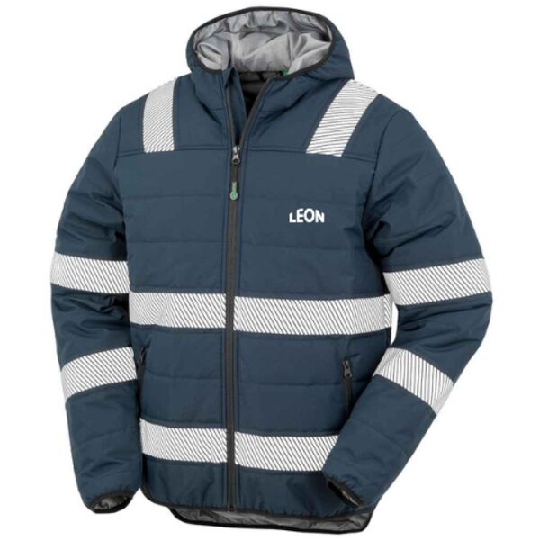 Navy Hi-Vis Outdoor Jacket - Leon Logo LB & Rear Thumbnail
