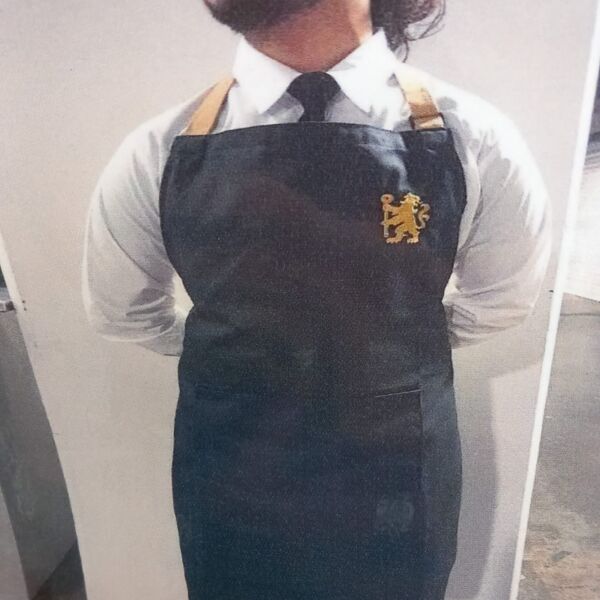 Bespoke Navy Apron- Gold Neck and Waist Ties- Chelsea Lion FLB Thumbnail