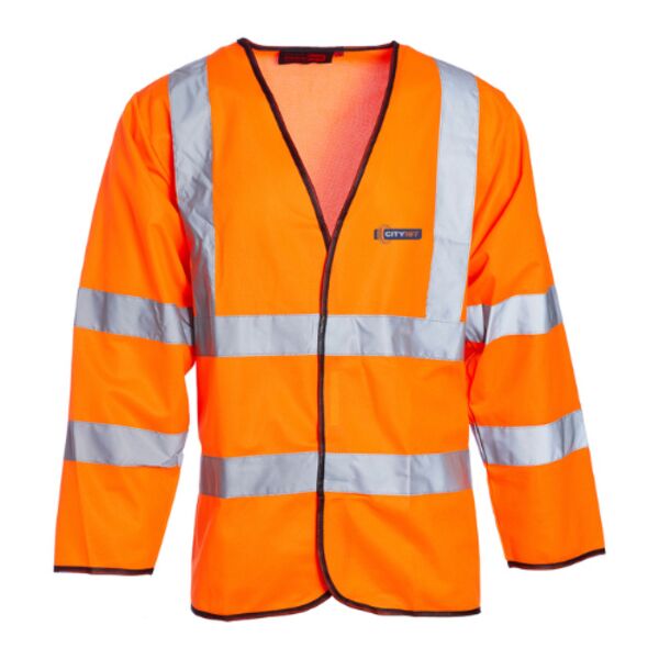 C4ETYRE005 Orange Hi-Vis L/S Vest City 1st Logo EMB FLB + HT REAR Thumbnail