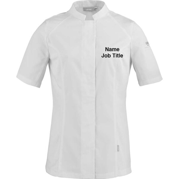 C4ECHART019 - Chartwells Ladies S/S Moisture Wicking Chef Jacket + Name/Title Emb FLB + Chartwells Emb Right Arm Thumbnail