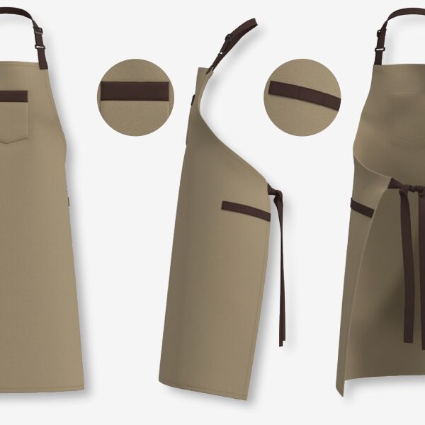 C4EEXC009 - Bespoke Beverage Waiter Bib Apron - Khaki & Brown Thumbnail
