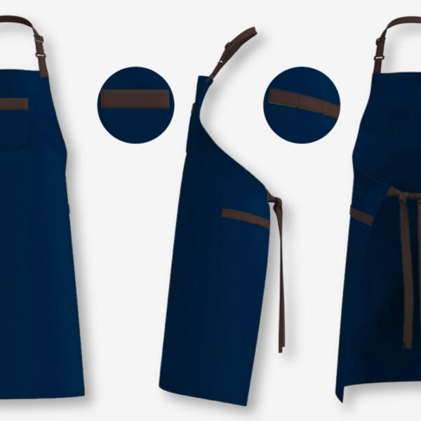 C4EEXC012 - Bespoke Cleaning Bib Apron - Navy & Brown Thumbnail