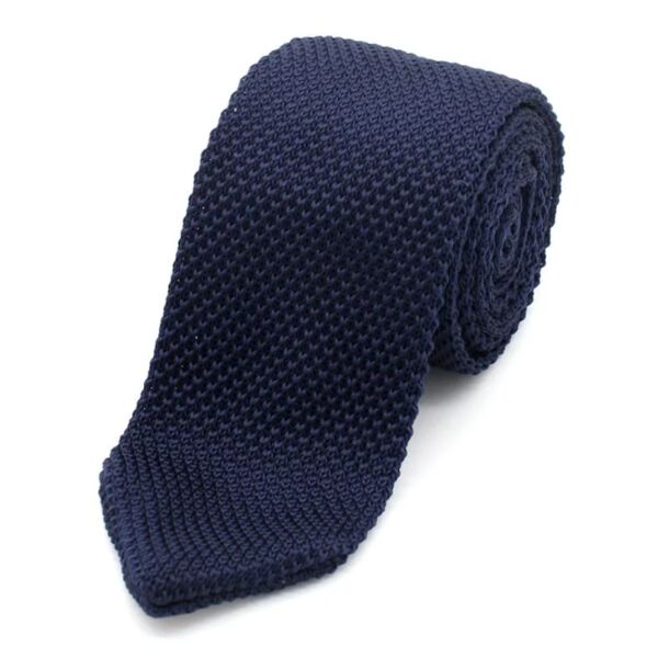 Knitted Waffle Tie - Navy Thumbnail