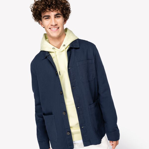 Mercato Washed Indigo Managers Jacket- Yellow MM branding FLB Thumbnail