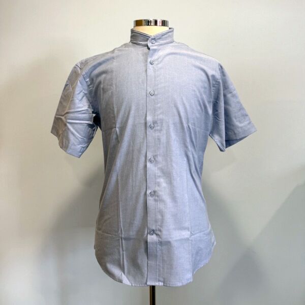 C4ECHART073 - Chartwells Mens Short Sleeve Nehru Collar Shirt - Light Blue  Thumbnail
