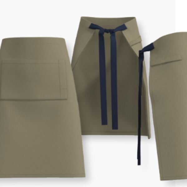 C4ECHART099 Chartwells PLAIN Khaki waist apron with Navy waist ties and Khaki front pocket Thumbnail