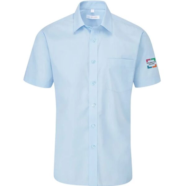 C4ECROM0231 Blue Short Sleeve Shirt - Wellington Sq Emb Left Arm Thumbnail