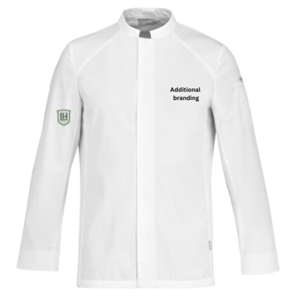 C4ELH015 Gents Chef Jacket L/S - LH White Crest Emb Right Sleeve + Additional Branding Thumbnail