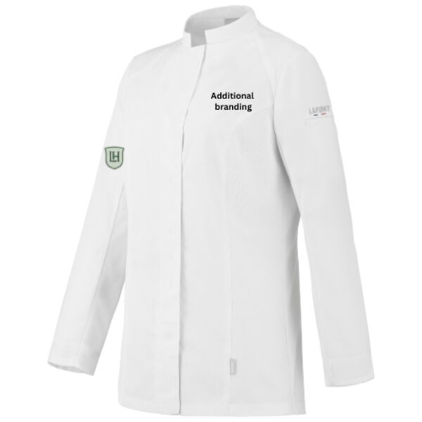 C4ELH021 Ladies Chef Jacket L/S - LH White Crest Emb Right Sleeve + Additional Branding Thumbnail